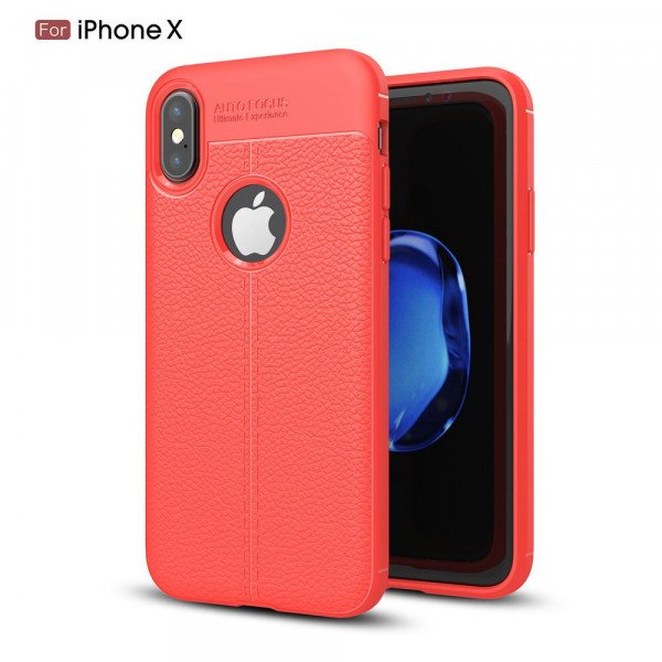 Wholesale iPhone X (Ten) TPU Leather Armor Hybrid Case (Red)